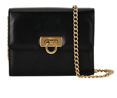 Small Wallet On Chain, &pound;180, Handbags, Black, Leather, Front view